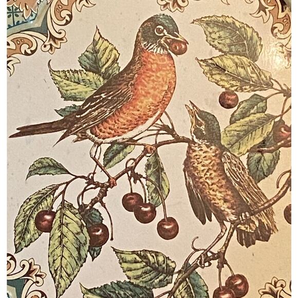 1971 Daher Decorated Ware Scalloped 10” Tin Bowl England Birds Berries 11101 - Picture 5 of 12